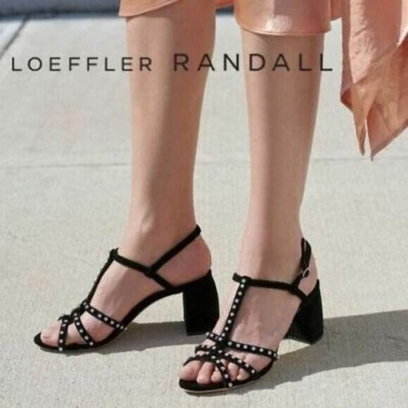 LOEFFLER RANDALL Elena Crystal-Embellished Sandals Heels Black Velvet Size 6 - Picture 7 of 7